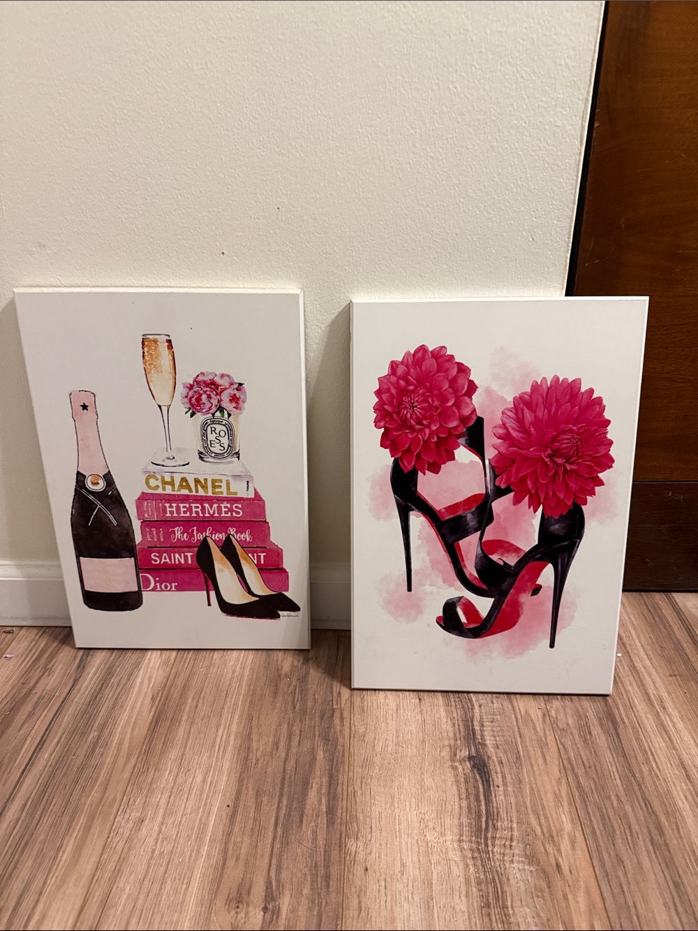 Pink Floral Heels Canvas Wall Art - Set of 2